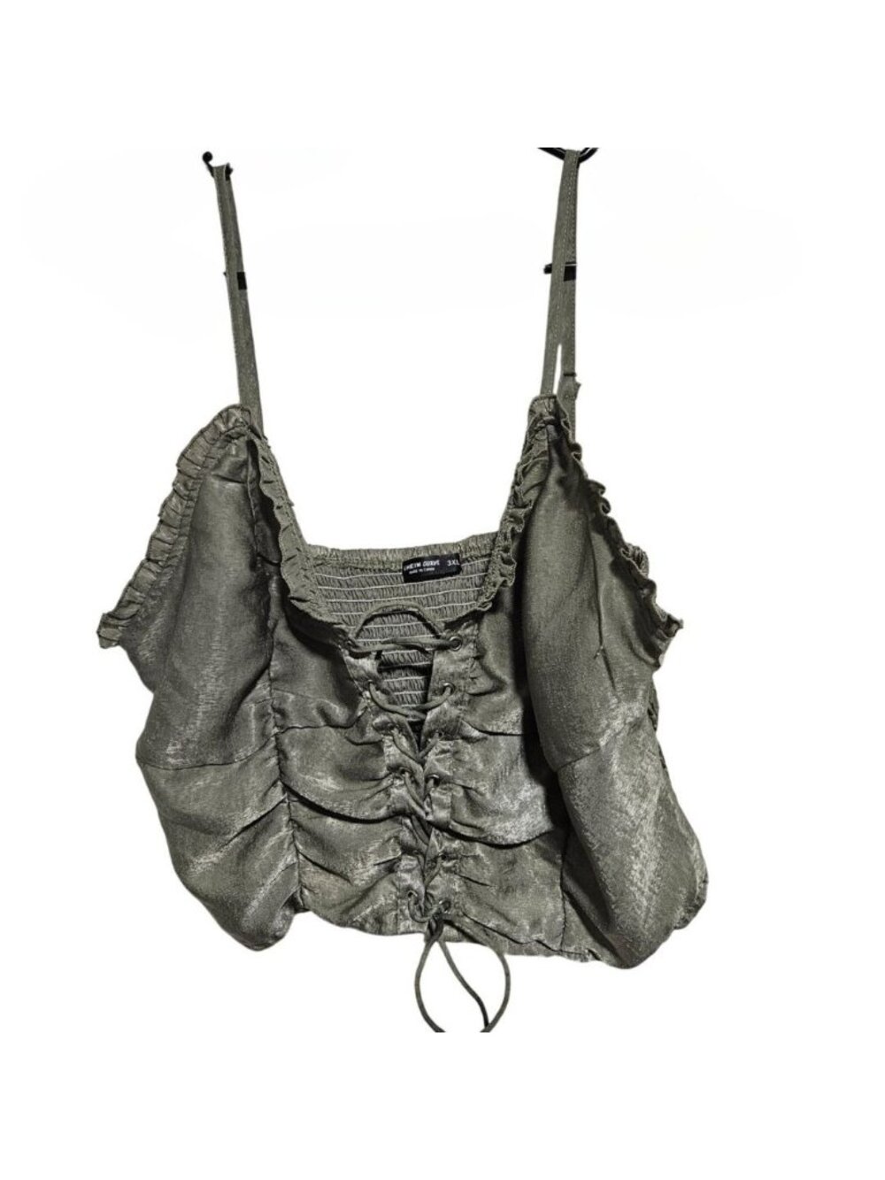 Crop Top Plus Size 3XL Olive Green Ruched Lace Up Corset Fairy Grunge Whimsigoth